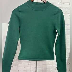 Babaton Aritzia Sculpt Knit Crew Long Sleeve Top Green Size Medium